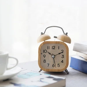 Bell Alarm Clock Loud Alarm Clock Wooden with Backlight Silent Desk Table Clock - Picture 1 of 6