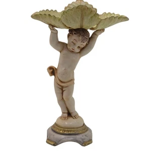 Vintage Depose Cherub Holding a Leaf Pedestal Trinket or Ring Dish -Spider #86 - Picture 1 of 3