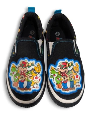 Nintendo Super Mario Bros. Slip-On Black Canvas Sneakers - Little Kids Size 11 - Image 1 of 4