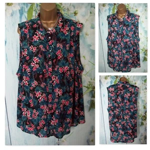 NEW GEORGE TOP PLUS SIZE 24, Tropical Floral Sleeveless Summer Blouse Shirt - Picture 1 of 8