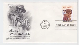 TurtlesTradingPost- Will Rogers- 1979 #1801  FDC -  Artcraft Cachet - Picture 1 of 1