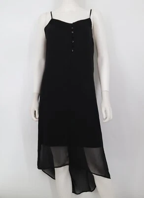 Nuevo con etiquetas Vestido Express Negro Manga con Tirantes Cuello en V Botón Delantero Hasta la Rodilla Foto 1 de 4