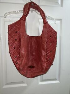 Authentic Elliott Lucca Brown Woven Soft Leather Hobo Shoulder Bag Purse Red