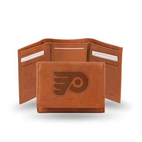Philadelphia Flyers NHL Team Logo Embossed Brown Leather Trifold Wallet Cover