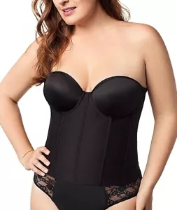 Elila BLACK Molded Strapless Longline Underwire Bra, US 46F, UK 46E - Picture 1 of 4