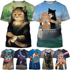 New Creative 3D Printing Animal T-shirt Cute Cat T-shirt Unisex Round T-shirt
