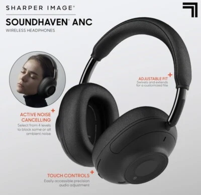 Sharper Image | SOUNDHAVEN ANC Over-Ear Wireless Headphones | (Black)  - Image 1 of 3