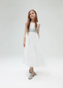 Mango Girls white embroidered Bow Plumeti Tulle Dress Size 12 flower girl dress - Picture 1 of 13