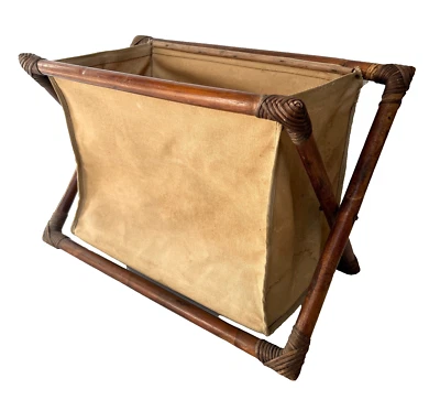 Porte revues 1970 en bambou et lin, design - Photo 1/4