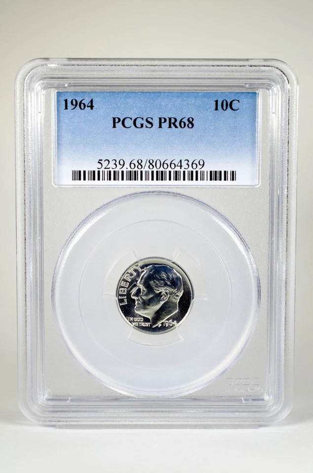 PR68 1964 90% SILVER ROOSEVELT DIME PCGS GRADED 10C PROOF COIN LIBERTY US PR 68 - Image 1 of 1