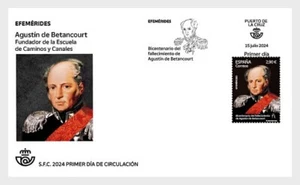 spain 2024 espagne 200 Death Agustín De Betancourt 1758 1824 Engineer 1v FDC PJ - Picture 1 of 1