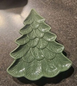 Hallmark Ceramic Christmas Tree Plate Dish Trinket Tray Green Holiday Decor - Picture 1 of 4