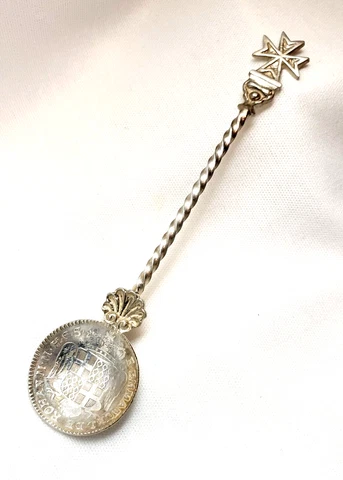 Order of Malta 1780 Emmanuel De Rohan Coin Bowl Sterling Silver Souvenir Spoon Cover