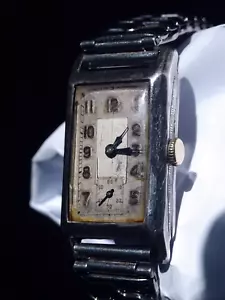 Tank Art Decò Argento Massiccio Corona Oro 0.900, Orologio da Polso Uomo Funzionante - Foto 1 di 18