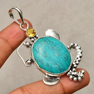 Ciondolo gioiello fatto a mano in argento sterling 925 con pietra turchese ti... - Immagine 1 di 4
