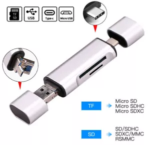 All in 1 Type C Micro USB SD TF Card Reader for Samsung S8 S9 Plus Huawei P20 LG - Picture 1 of 12