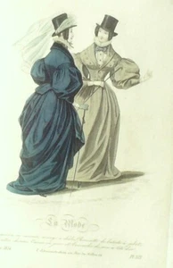 Gravure de mode originale signée réhaussee en couleurs Amazones 1849 - Picture 1 of 1