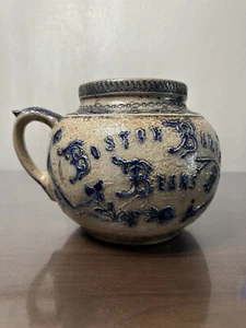 Antica pentola in gres Boston per fagioli al forno blu cobalto e grigio senza coperchio - Foto 1 di 16
