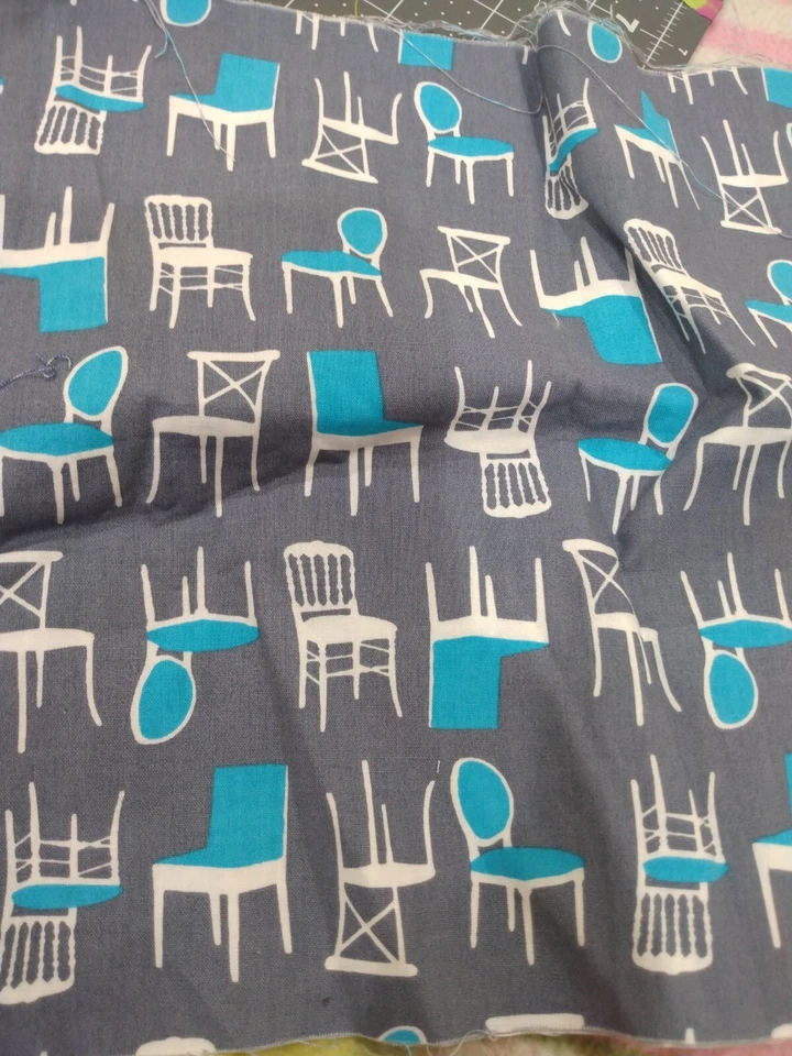 Laurie Wisbrun chair fabric blue grey white scrap piece remnant sewing quilting  - Image 1 of 1