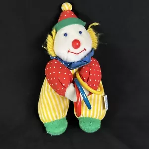 Vintage 1990s Eden Toys Plush Clown Rattle Rings Baby Toy Red Yellow Green 8.5" - Picture 1 of 8