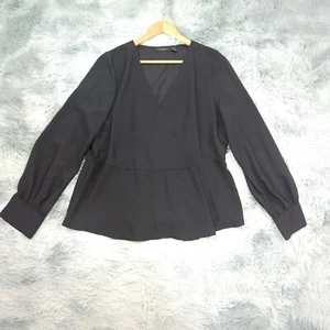 Halogen Clothing Womens Top Sz 1X Black Faux Wrap Crossover Blouse Chic Career - Picture 1 of 13