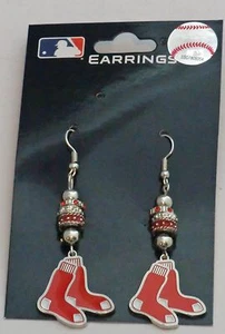 Boston Red Sox Dangle Earrings (Euro Bead) MLB Licensed Baseball Jewelry - Picture 1 of 3