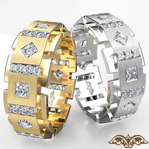 Princess Diamond Man Mens Solid Box Eternity Wedding Band 14k White Gold 3 Ctw - Picture 1 of 7