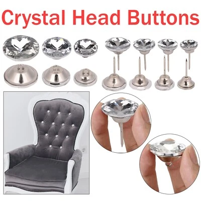 Diamante Buttons Crystal Glass Button Nail Back Upholstery for Sofa Beds Chairs - Image 1 of 4