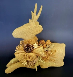 Deer Shaped Centerpiece w Fall Accents Light Weight & Glitters 12"x12"x2.5" Wide - Picture 1 of 2
