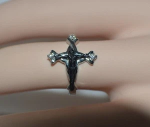 RELIGIÖSES JESUS KREUZ ~ ZIRKONIA ~ EDELSTAHL RINGGRÖSSE 5 bis 7  - Bild 1 von 5
