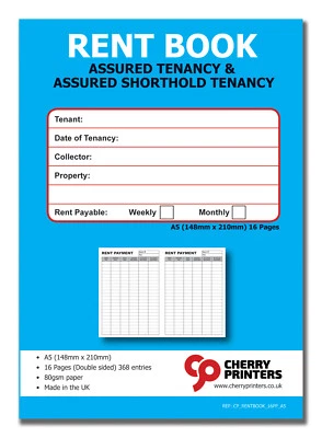 Cherry Tenants Rent Book - Assured Tenancy & Shorthold Tenancy A5 Weekly/Monthly