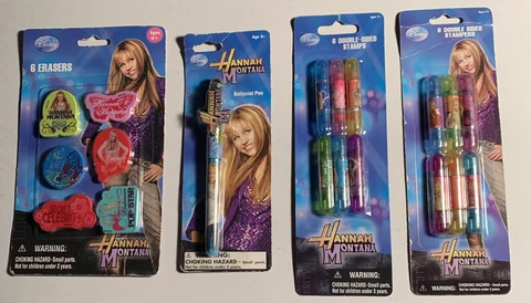 Vintage Hannah Montana Miley Cyrus Pen Erasers stampers  New  Disney 4 pack lot Cover
