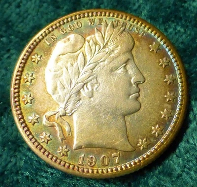 1907 S Barber Silver Quarter Rainbow BLUE Pink COLOR Tone CHOICE AU Details - Image 1 of 4