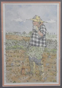 1981 Eddie Flotte - Watercolor & Drawing OUT STANDING IN HIS FIELD Maui Hawai - Picture 1 of 11