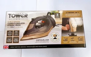 Tower Cord Cordless Steam iron T22022GLD 2 in 1 2800W Ceraglide 360 Black & Gold - Picture 1 of 9