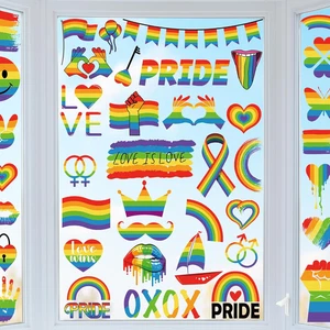 9 Sheets LGBT Rainbow Window Clings, Pride Decorations Window Cling, Gay Love He - Picture 1 of 8