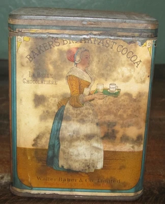 Baker’s Breakfast Cocoa Dorchester MA Vintage Advertising Tin Can Patina Old - Image 1 of 4
