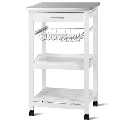 Rolling Kitchen Trolley Cart Stainless Steel Tabletop Storage Basket & Drawers - Image 1 of 4