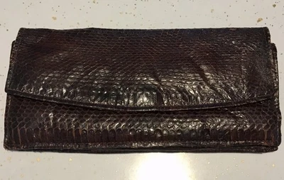 Винтажный змеиной кожи коричневый кожаный ручной работы конверт Snap мягкий клатч сумочка - Изображение 1 из 4