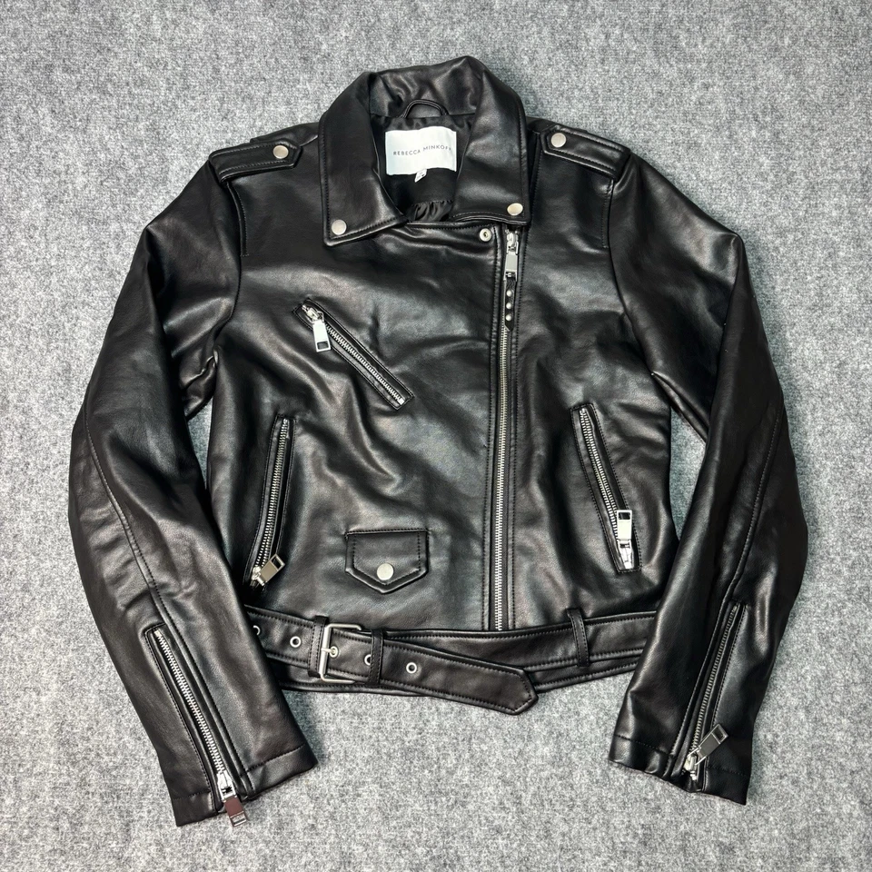 Chaqueta de Moto Rebecca Minkoff Cuero Sintético Negra Motociclista Grunge Mujer’s Mediana Foto 1 de 4