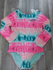 NWT Girls Justice Swimsuit Swimwear Tye Dye Rash Guard One Piece Size 12 - Picture 1 of 2
