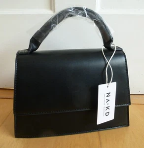 NA-KD Black Medium Compartment Handbag with Carry Handle & Removable Strap BNWT - Picture 1 of 23