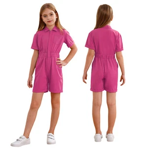 Kids Girls Jumpsuit Work Rompers Sport Coverall Casual Overalls Elastic Waist - Picture 1 of 83