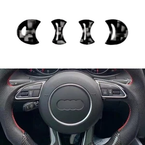 Gloss Real Carbon Fiber Steering Emblem Cover Trim #A Fits A3 A4 A5 A6 Q3 Q5 - Picture 1 of 4