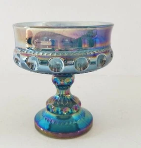 Indiana Carnival Glas blau Standschale Daumenabdruck KING'S CROWN Kompottschale - Bild 1 von 9