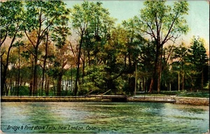Connecticut Postcard Bridge and Pond Above Falls New London Posted Metropolitan - Picture 1 of 4