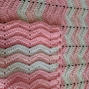 Vintage Blanket Crochet 45"x49" Pink White Chevron Granny Cottage Boho Retro 70s - Picture 1 of 6