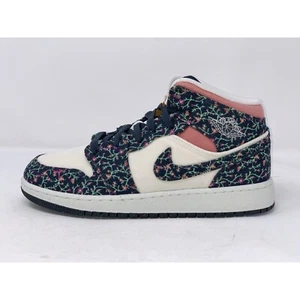 Air Jordan 1 Mid 'Floral' Black Sneakers, Size 6.5Y / 8W BNIB FJ3451-001 - Picture 1 of 8