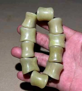 Antigua pulsera china de jade Hotan, monedas antiguas, patrón Yuanbao. - Imagen 1 de 8