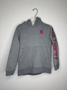 Girls Light Gray Pink Red Carhartt Hoodie Size 10 M Graphic Sweatshirt Logo - Picture 1 of 11